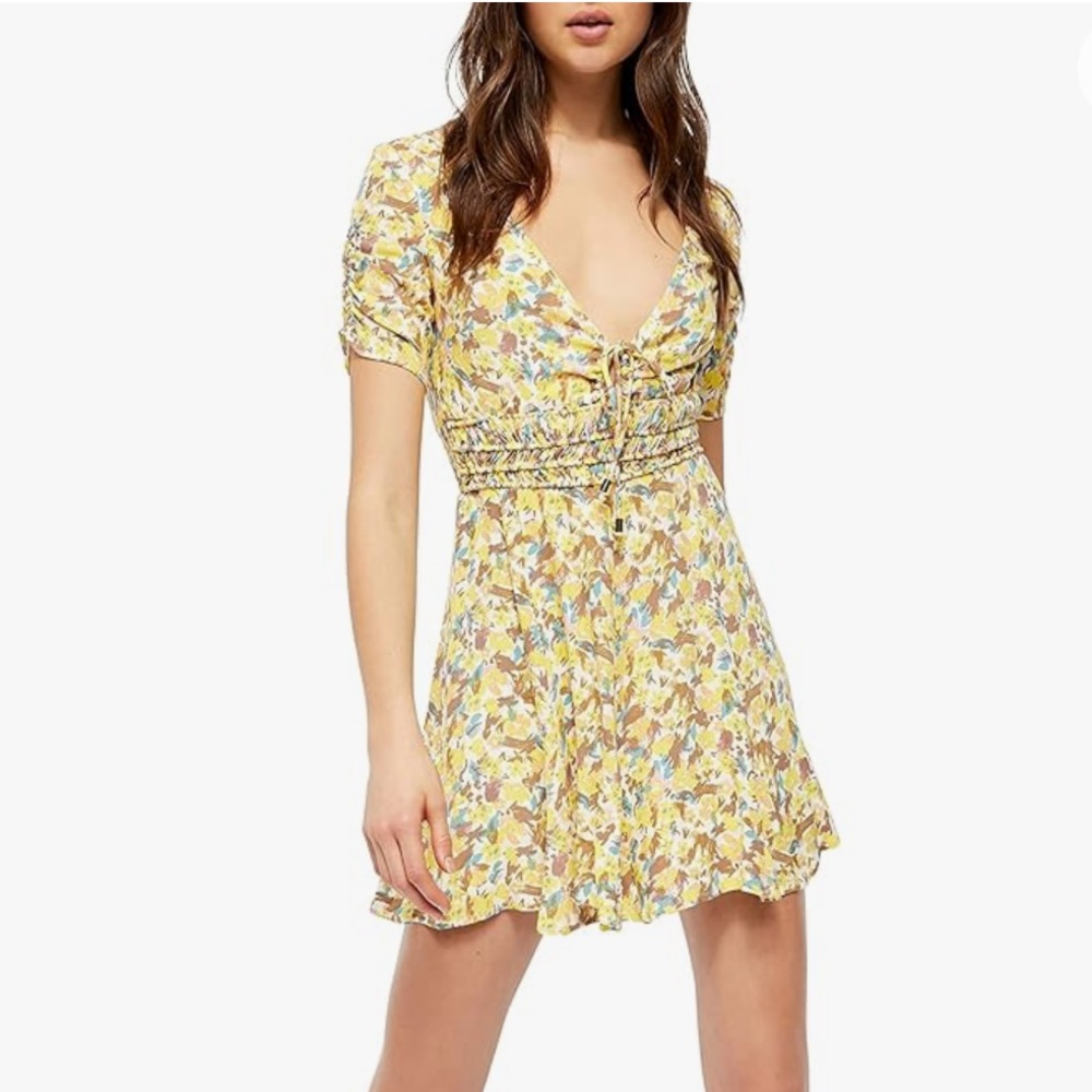 Free people Forget Me Not Mini Dress Woman’s 10 Deep V-Neck Short Sleeve Lined